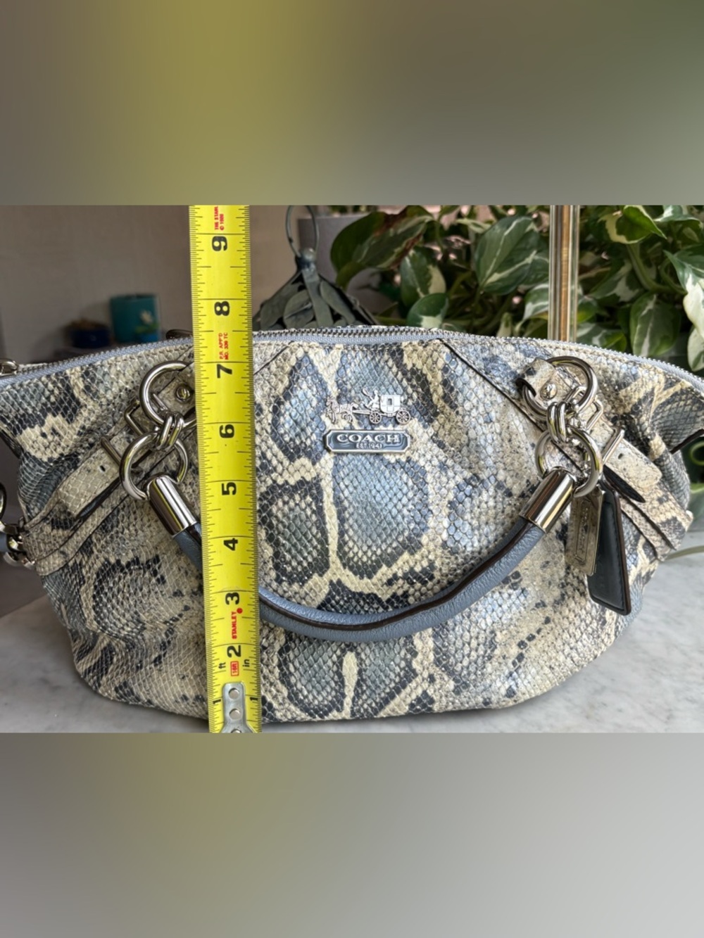 Coach Python-Print Leather Shoulder Bag in Blue, Gray and Cream - Picture 11 of 15